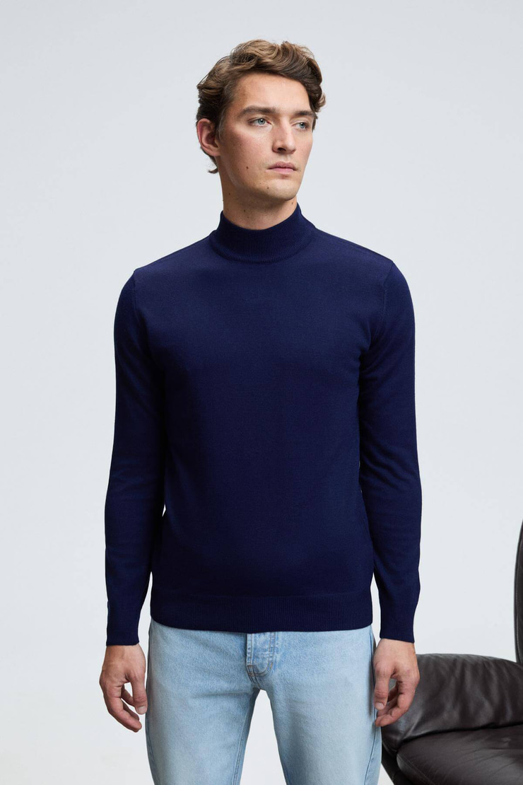 REBEL Erkek Yarım Balıkçı Yaka Basic Regular Fit Triko Lacivert Kazak