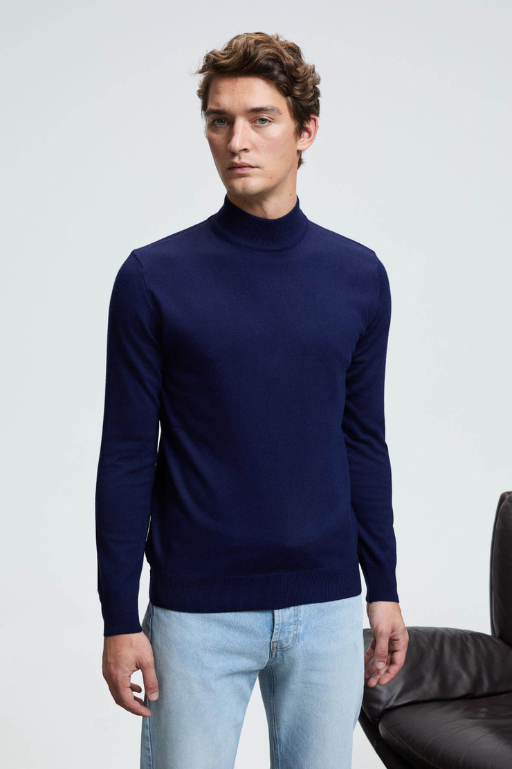 REBEL Erkek Yarım Balıkçı Yaka Basic Regular Fit Triko Lacivert Kazak