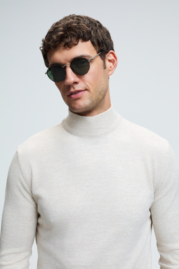 REBEL Erkek Yarım Balıkçı Yaka Basic Regular Fit Triko Bej Kazak