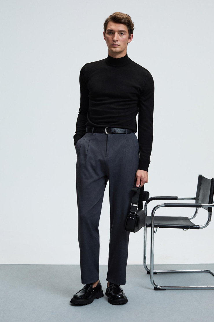 REBEL Erkek Yarım Balıkçı Yaka Basic Regular Fit Triko Siyah Kazak