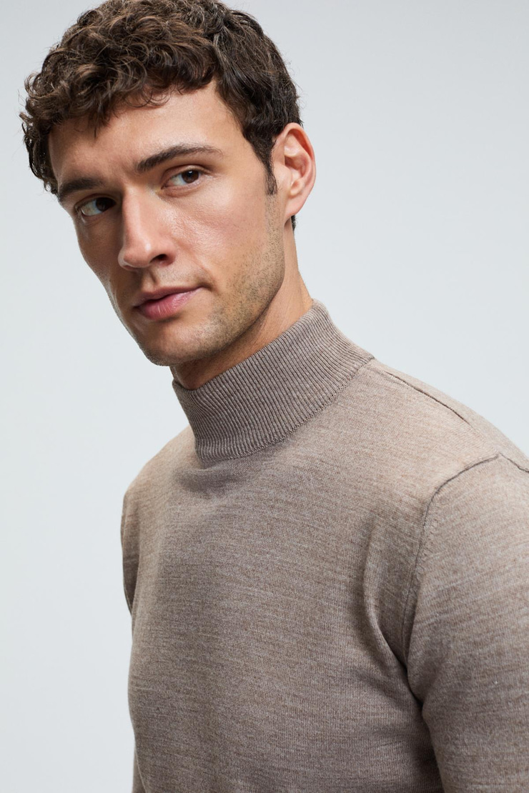 REBEL Erkek Yarım Balıkçı Yaka Basic Regular Fit Triko Vizon Kazak