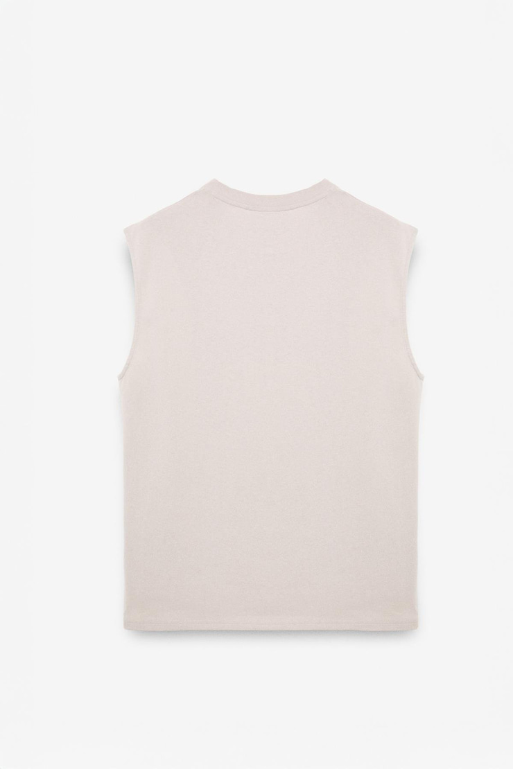 RITO Erkek Bask Detaylı Bisiklet Yaka Oversize Fit Bej T-Shirt