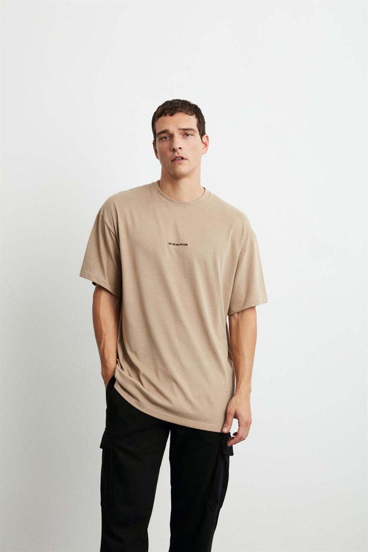 RIVER Örme Oversize Bej  T-Shirt