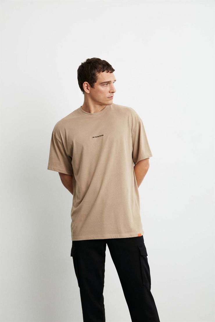 RIVER Örme Oversize Bej  T-Shirt