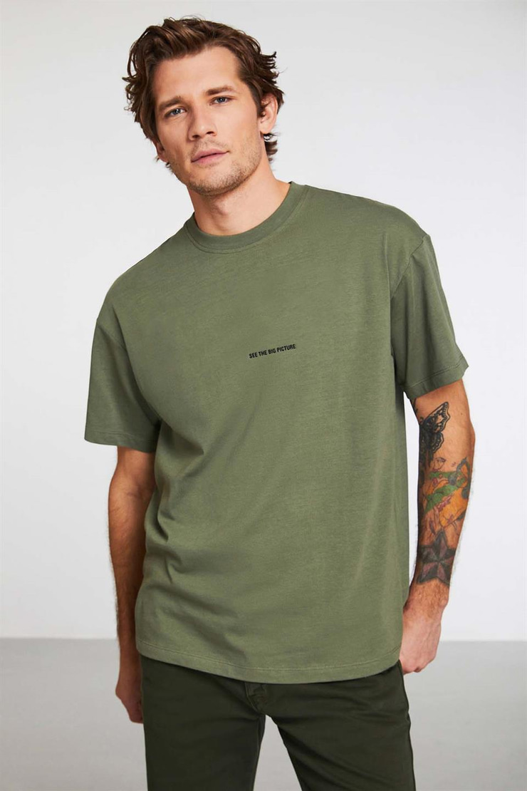RIVER Örme Oversize Haki  T-Shirt