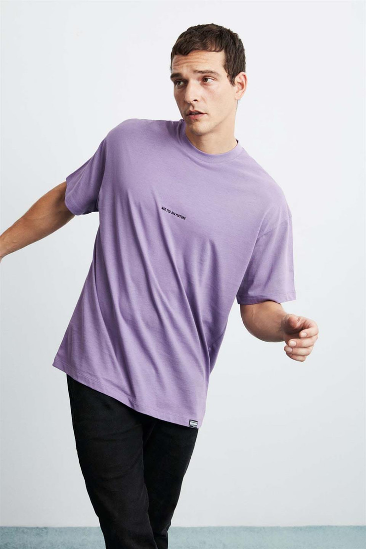 RIVER Örme Oversize Mor  T-Shirt
