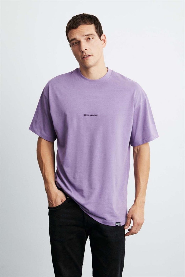 RIVER Örme Oversize Mor  T-Shirt