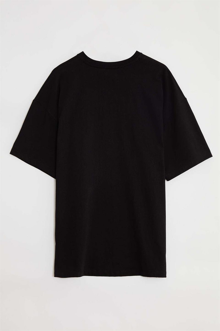 RIVER Örme Oversize Siyah  T-Shirt