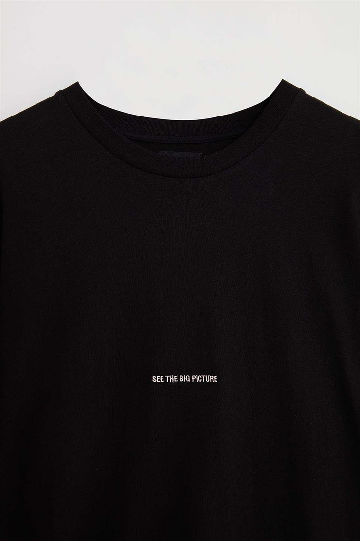 RIVER Örme Oversize Siyah  T-Shirt