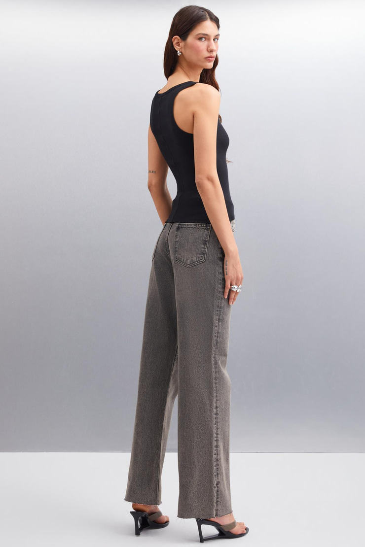 ROMINA Kadın ORGANIK PAMUKLU Fitilli Esnek Kumaşlı Siyah Atlet