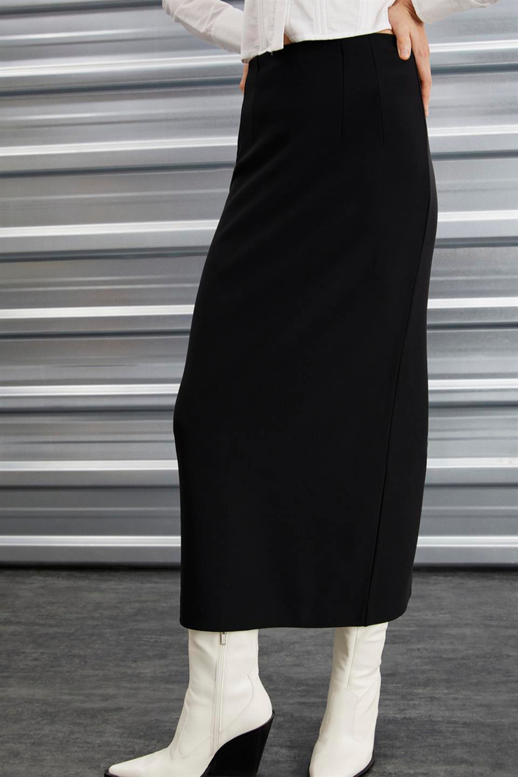 ROSETTA  Regular Siyah Tekli Etek