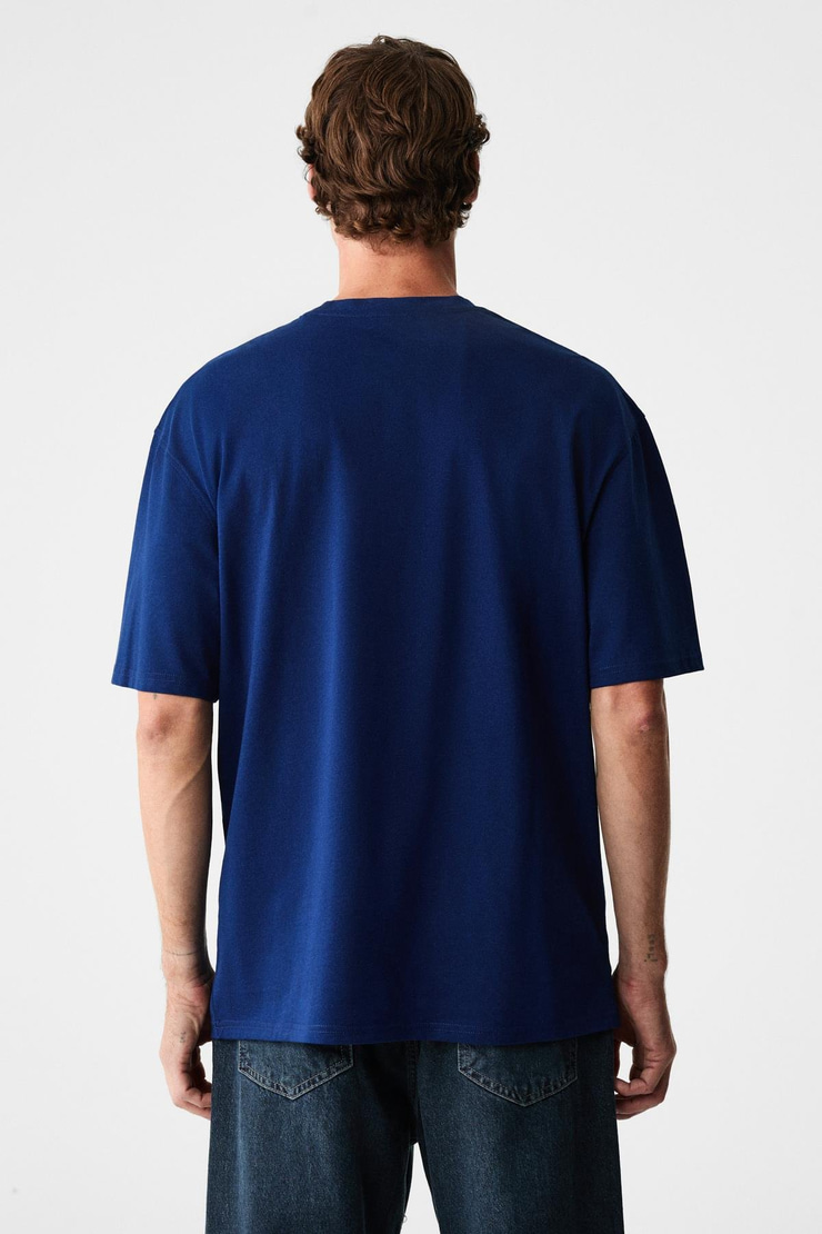 RUDDY Erkek Göğüs Baskılı %100 Organik Pamuklu Bisiklet Yakalı Regular Lacivert T-Shirt