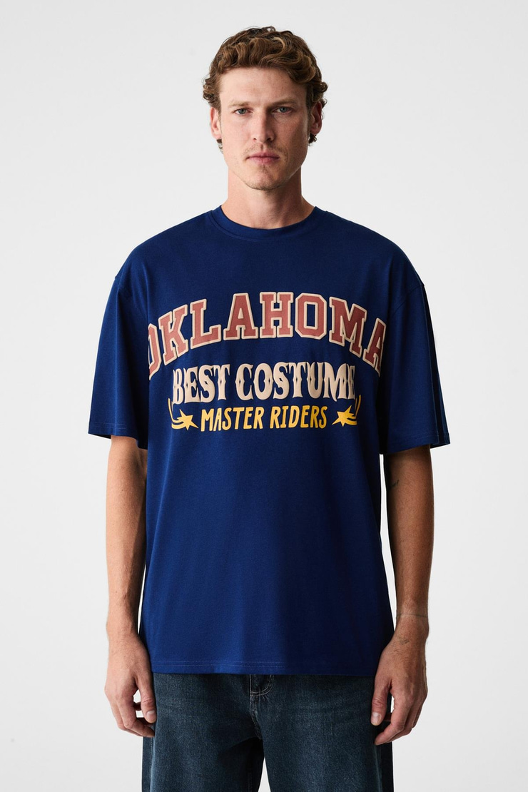 RUDDY Erkek Göğüs Baskılı %100 Organik Pamuklu Bisiklet Yakalı Regular Lacivert T-Shirt