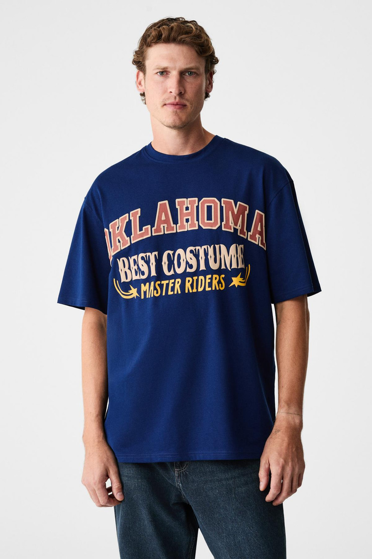 RUDDY Erkek Göğüs Baskılı %100 Organik Pamuklu Bisiklet Yakalı Regular Lacivert T-Shirt