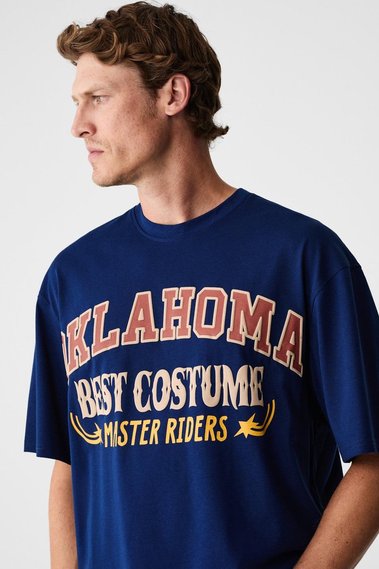 RUDDY Erkek Göğüs Baskılı %100 Organik Pamuklu Bisiklet Yakalı Regular Lacivert T-Shirt