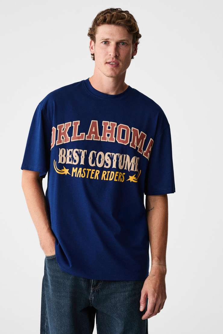 RUDDY Erkek Göğüs Baskılı %100 Organik Pamuklu Bisiklet Yakalı Regular Lacivert T-Shirt