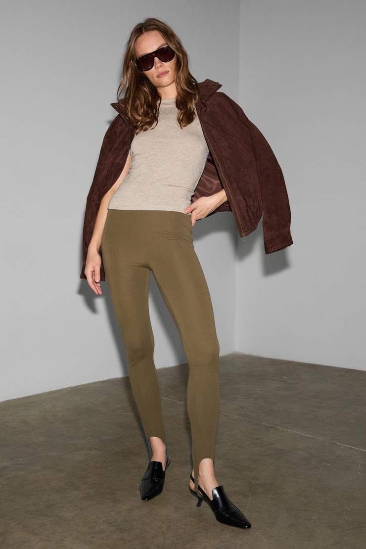 RYSANNE Kadın Esnek Kumaşlı Slim Fit Paçası Lastik Detaylı Haki Pantolon