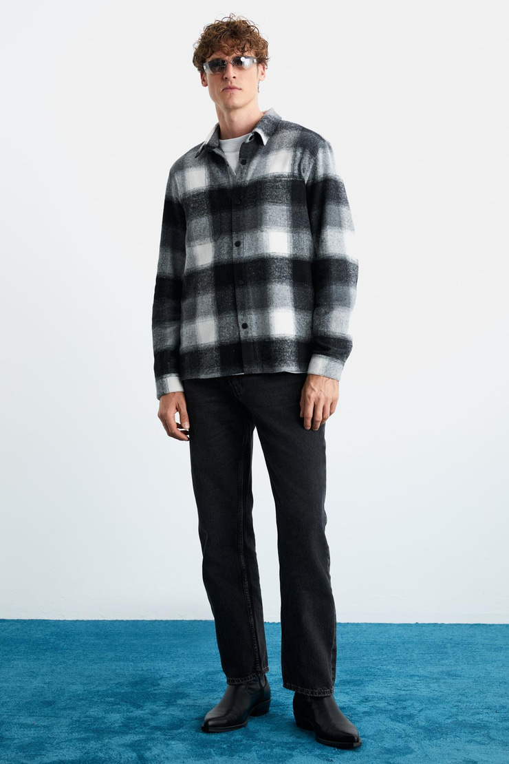 Sagan Erkek Relaxed Fit Rahat Kalıp Oduncu Gömlek Yaka Sıcak Tutan Siyah Gömlek