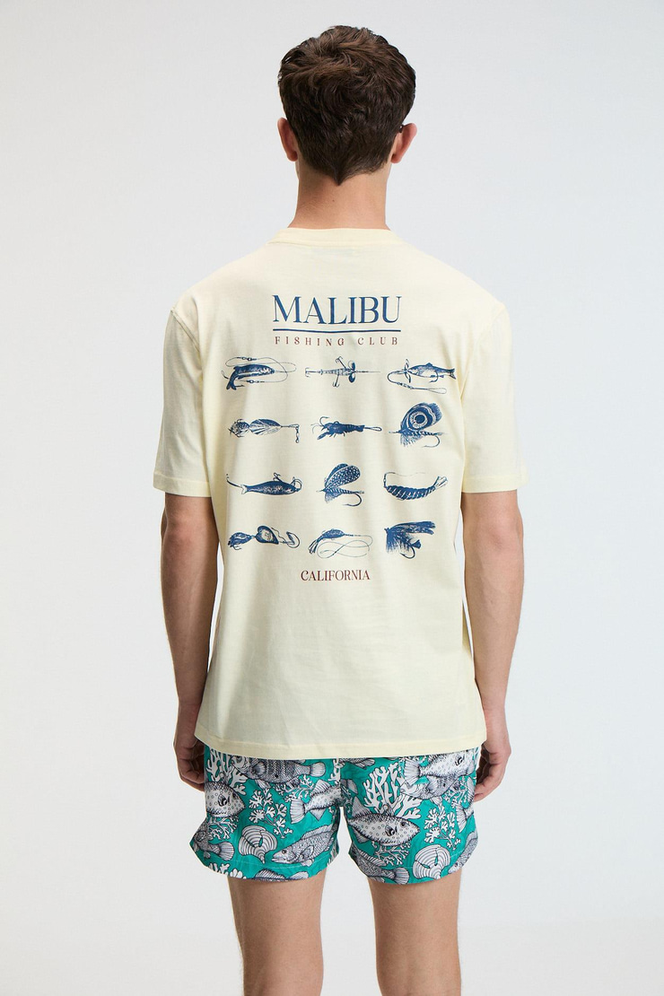 SAVOR Erkek Oversize %100 Pamuk Baskılı Yuvarlak Yaka Sarı T-Shirt