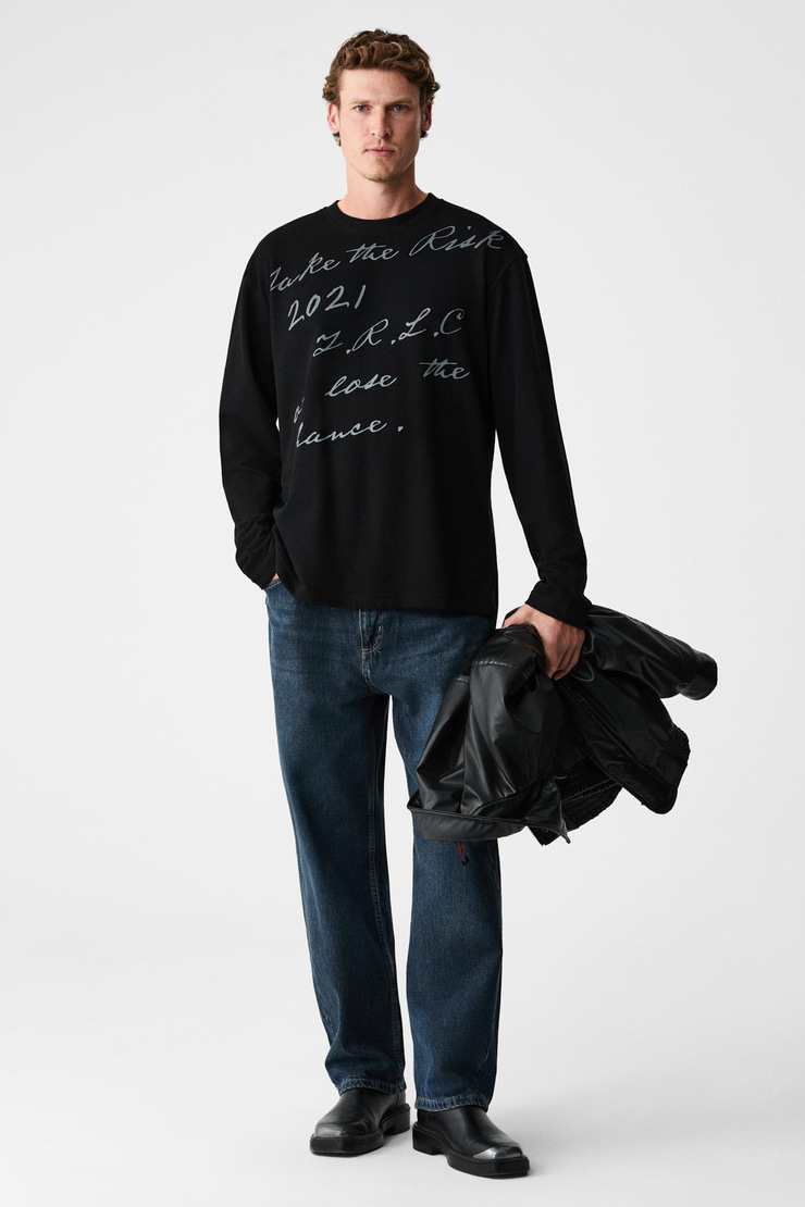 SCRIPTLET Erkek %100 Organik Pamuklu Baskılı Bisiklet Yakalı Oversize Siyah T-Shirt