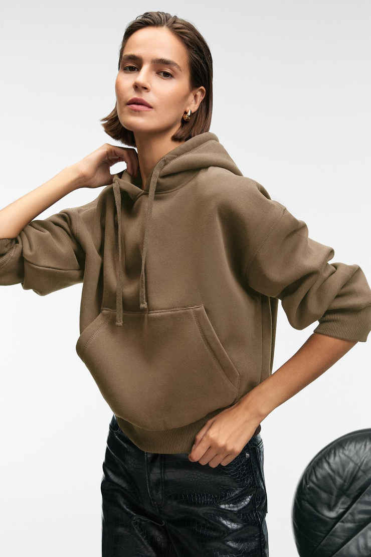 SELENE Kadın Kapüşonlu Kangru Cepli Regular Fit Vizon Sweatshirt