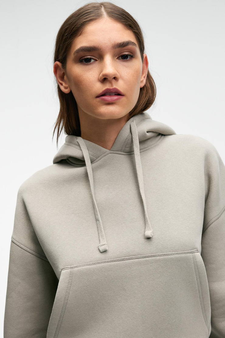 SELENE Kadın Kapüşonlu Kangru Cepli Regular Fit Açık Gri Sweatshirt