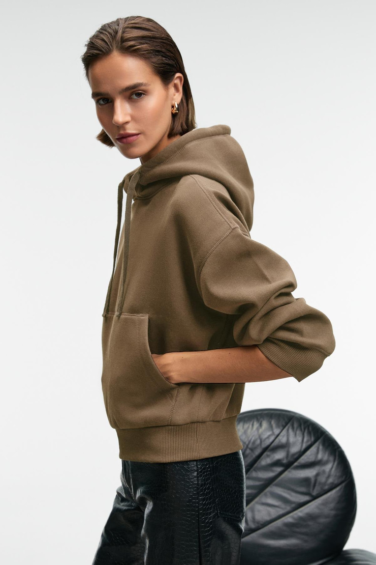 SELENE Kadın Kapüşonlu Kangru Cepli Regular Fit Vizon Sweatshirt