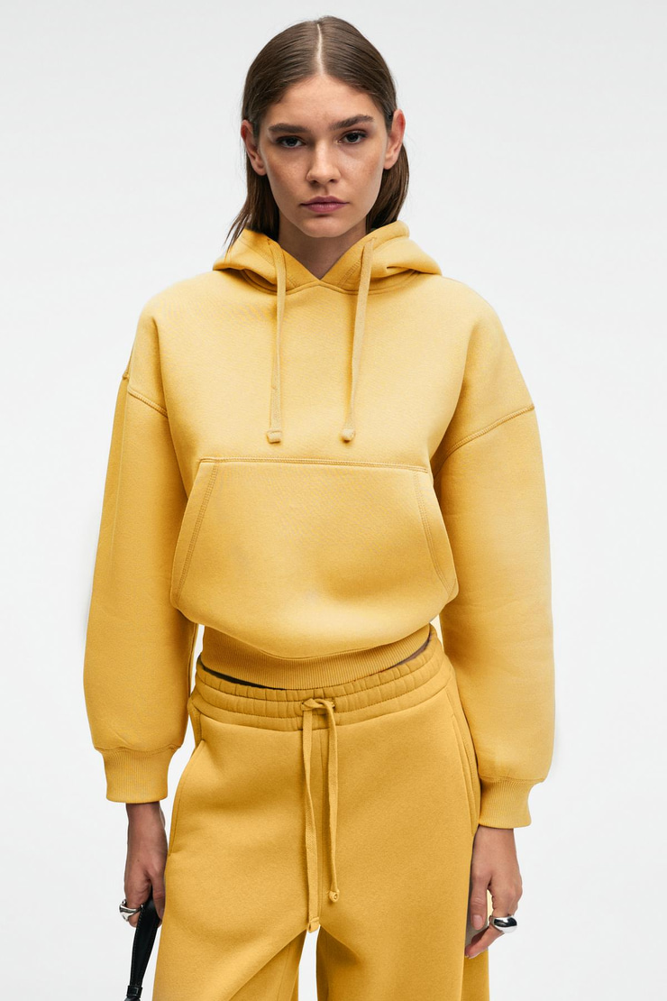 SELENE Kadın Kapüşonlu Kangru Cepli Regular Fit Sarı Sweatshirt