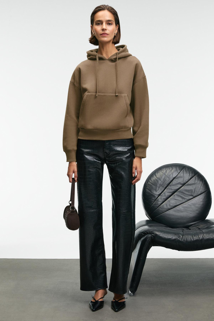 SELENE Kadın Kapüşonlu Kangru Cepli Regular Fit Vizon Sweatshirt