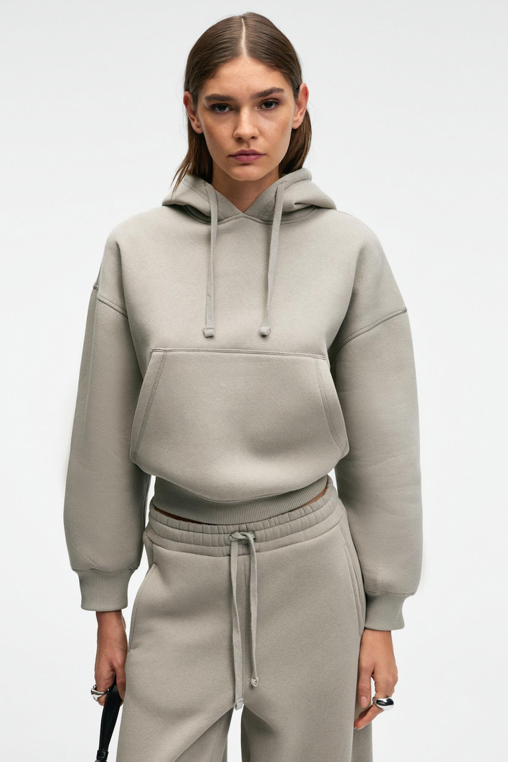 SELENE Kadın Kapüşonlu Kangru Cepli Regular Fit Açık Gri Sweatshirt