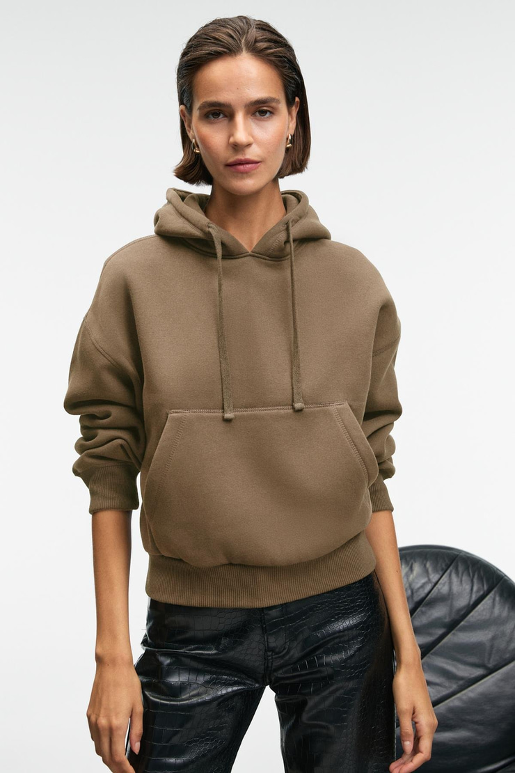 SELENE Kadın Kapüşonlu Kangru Cepli Regular Fit Vizon Sweatshirt