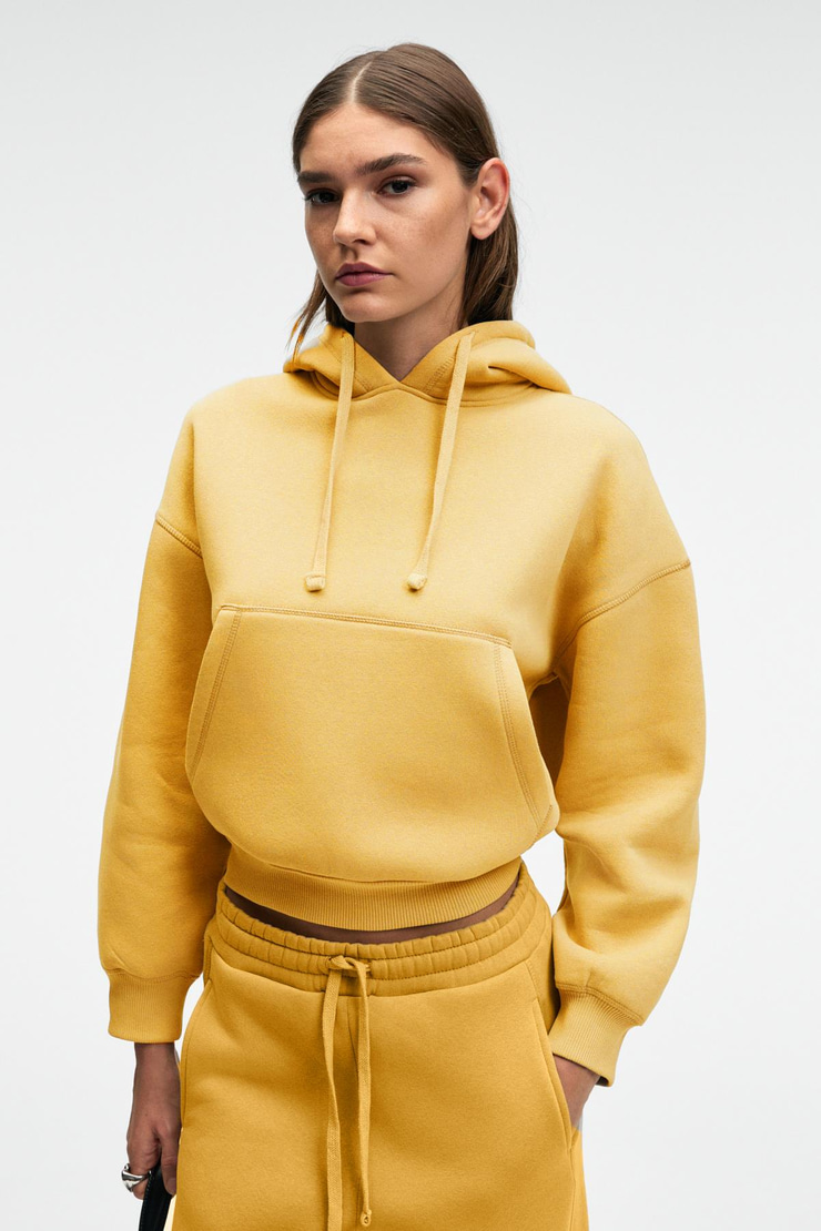 SELENE Kadın Kapüşonlu Kangru Cepli Regular Fit Sarı Sweatshirt