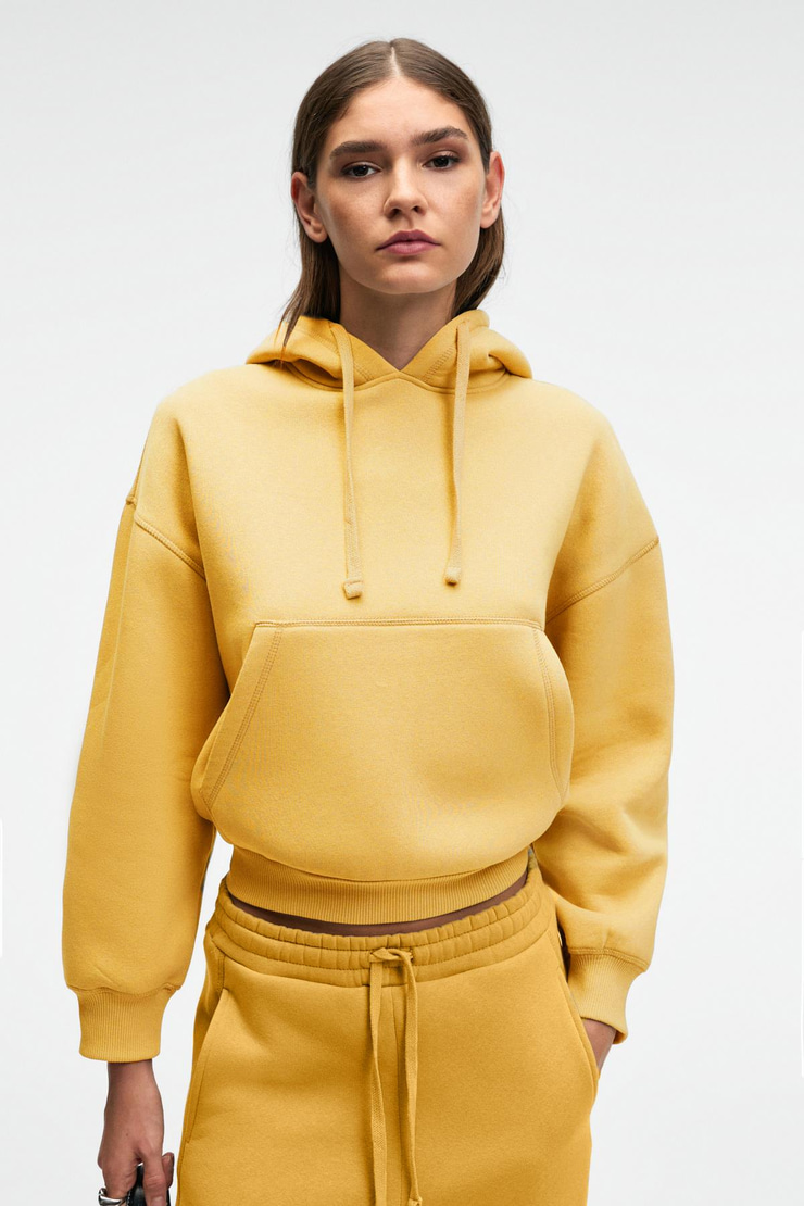 SELENE Kadın Kapüşonlu Kangru Cepli Regular Fit Sarı Sweatshirt