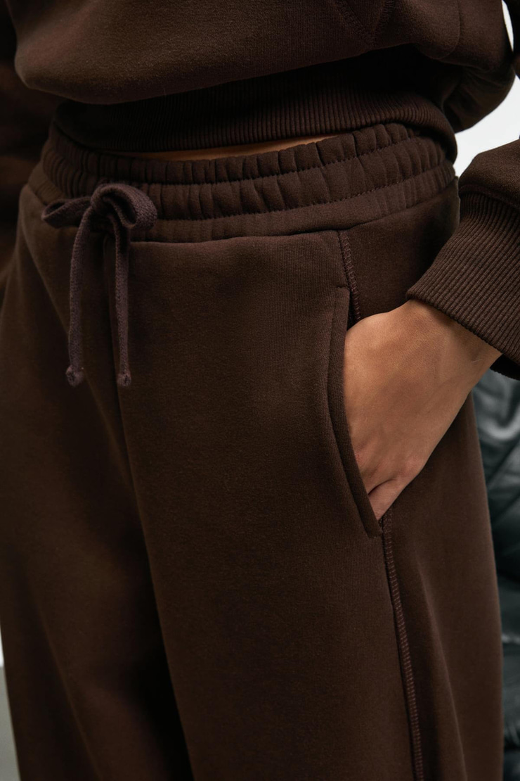 SELORIN Kadın Baggy Çift Cepli Kahverengi Eşofman Altı