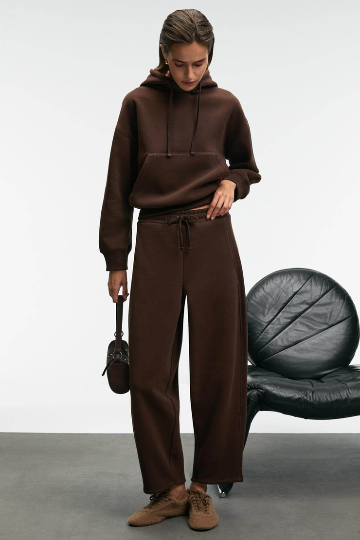 SELORIN Kadın Baggy Çift Cepli Kahverengi Eşofman Altı