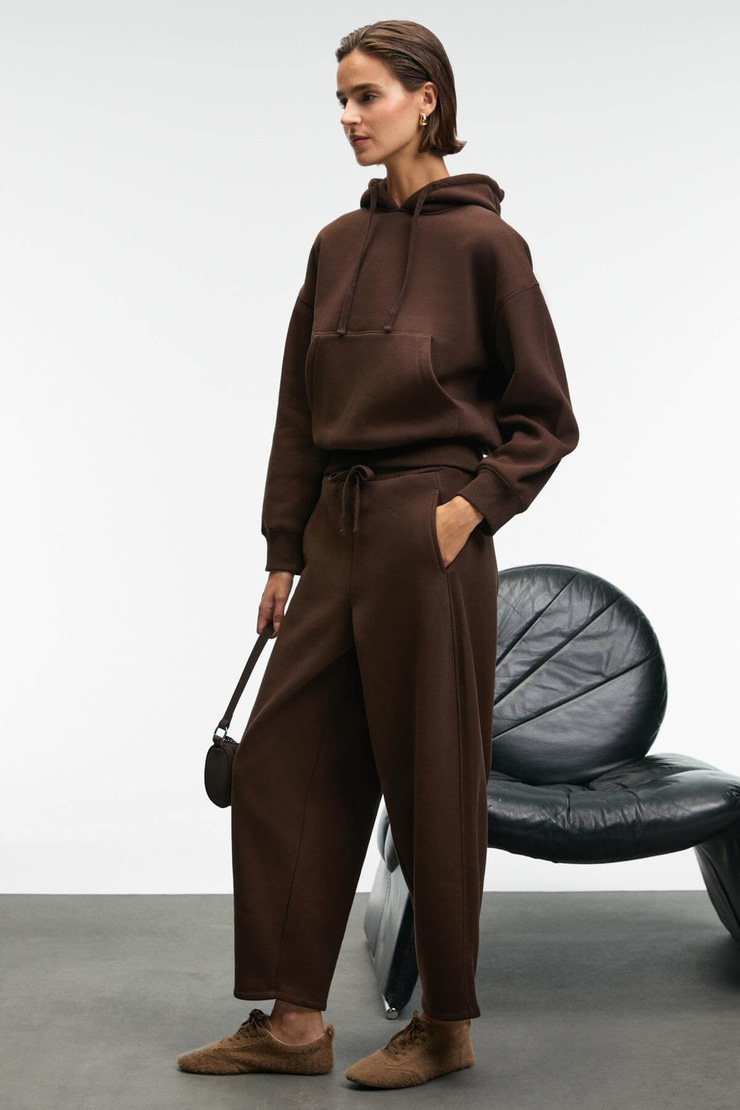 SELORIN Kadın Baggy Çift Cepli Kahverengi Eşofman Altı