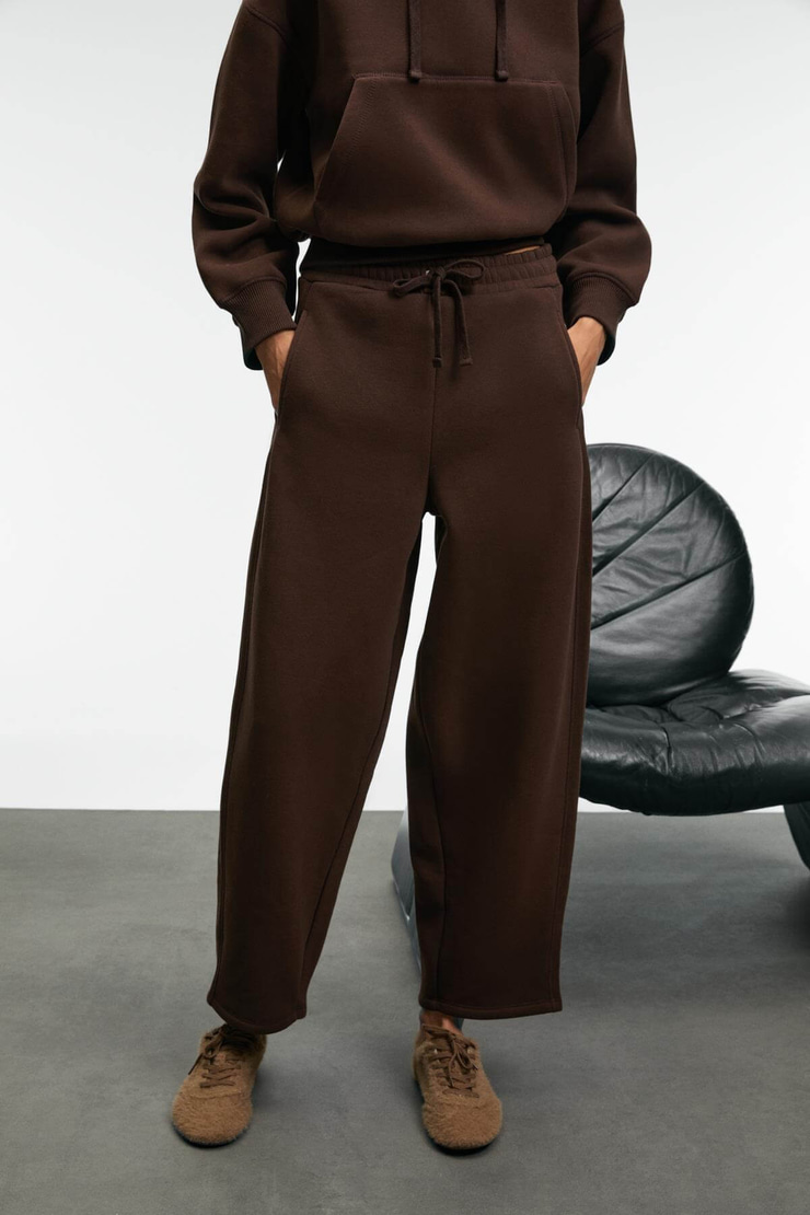 SELORIN Kadın Baggy Çift Cepli Kahverengi Eşofman Altı