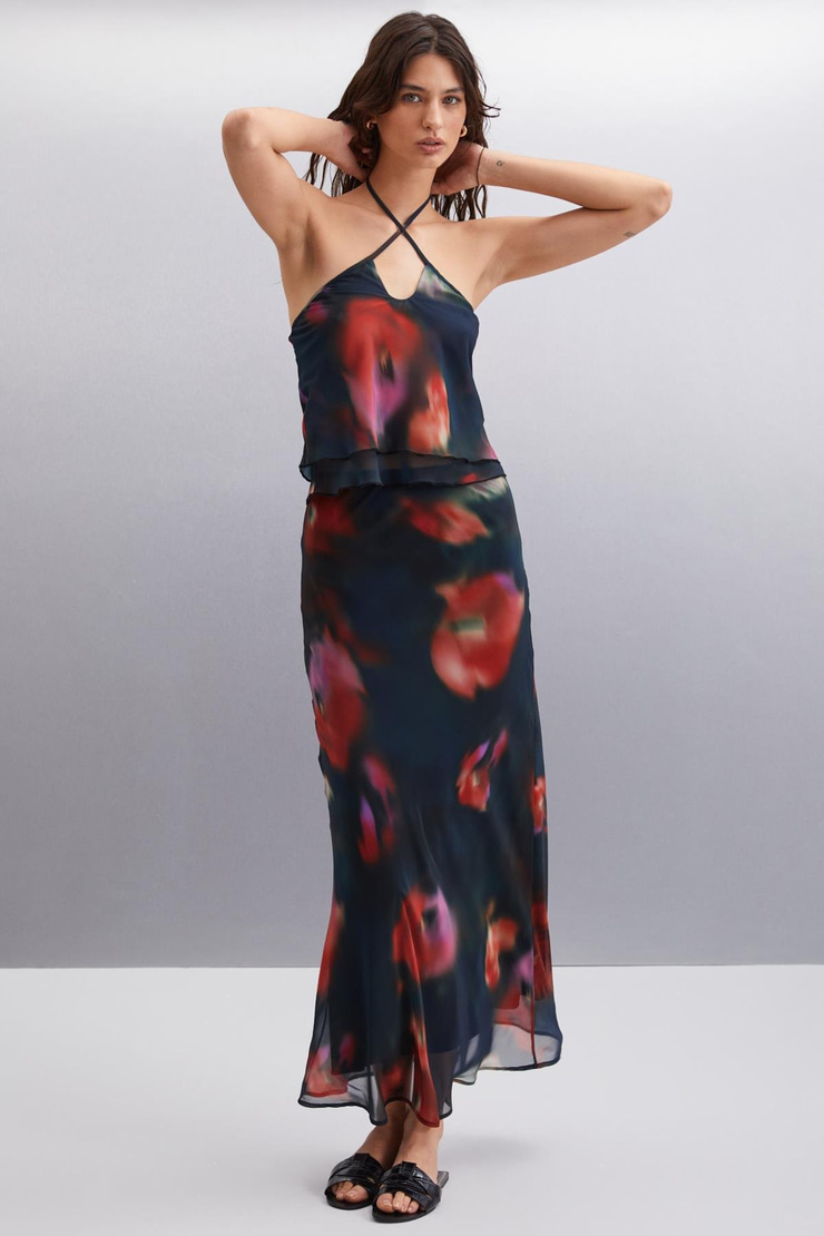 SIBEAL Basic Slim Desenli Tekli Bluz