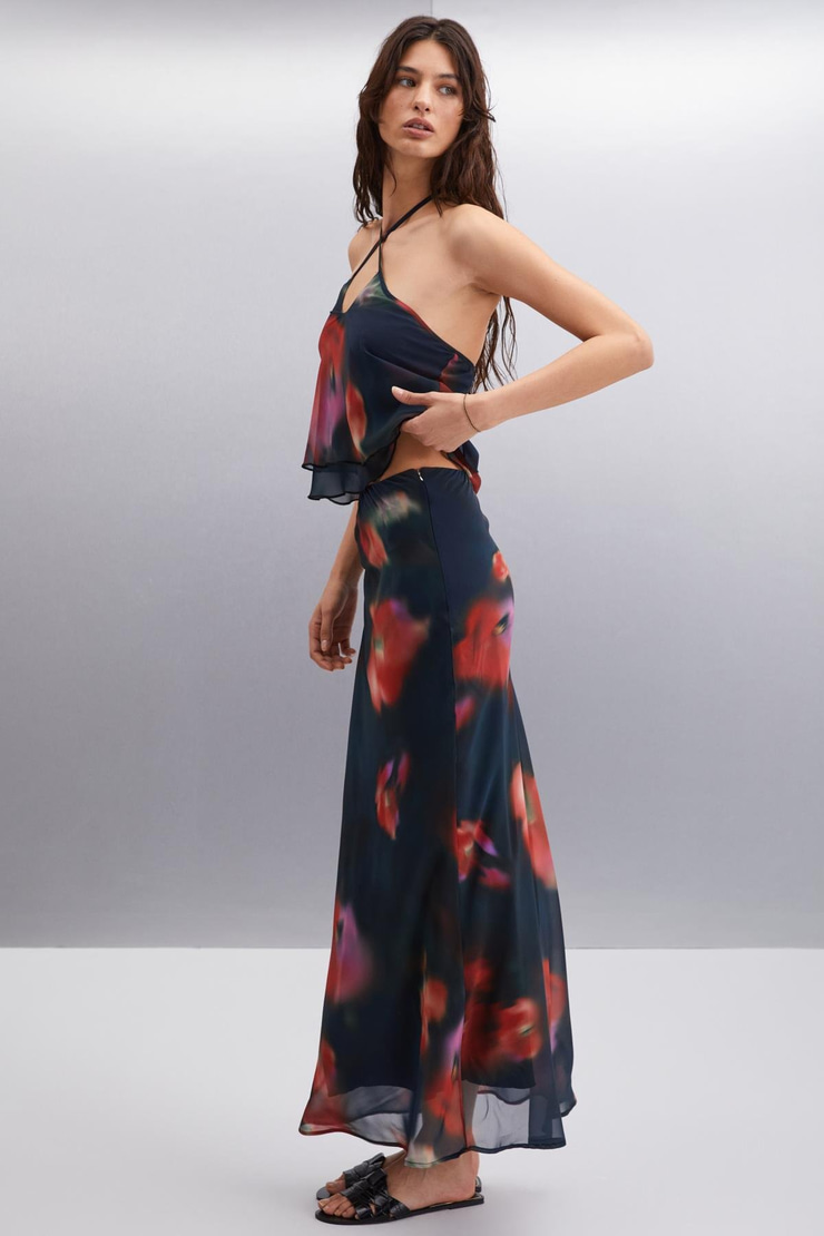 SIBEAL Basic Slim Desenli Tekli Bluz