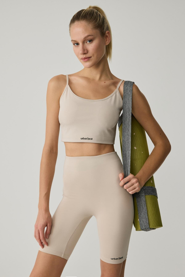 SILVANNA Kadın Midi Dar Paça Sportswear Bisikletçi Taş Rengi Tayt