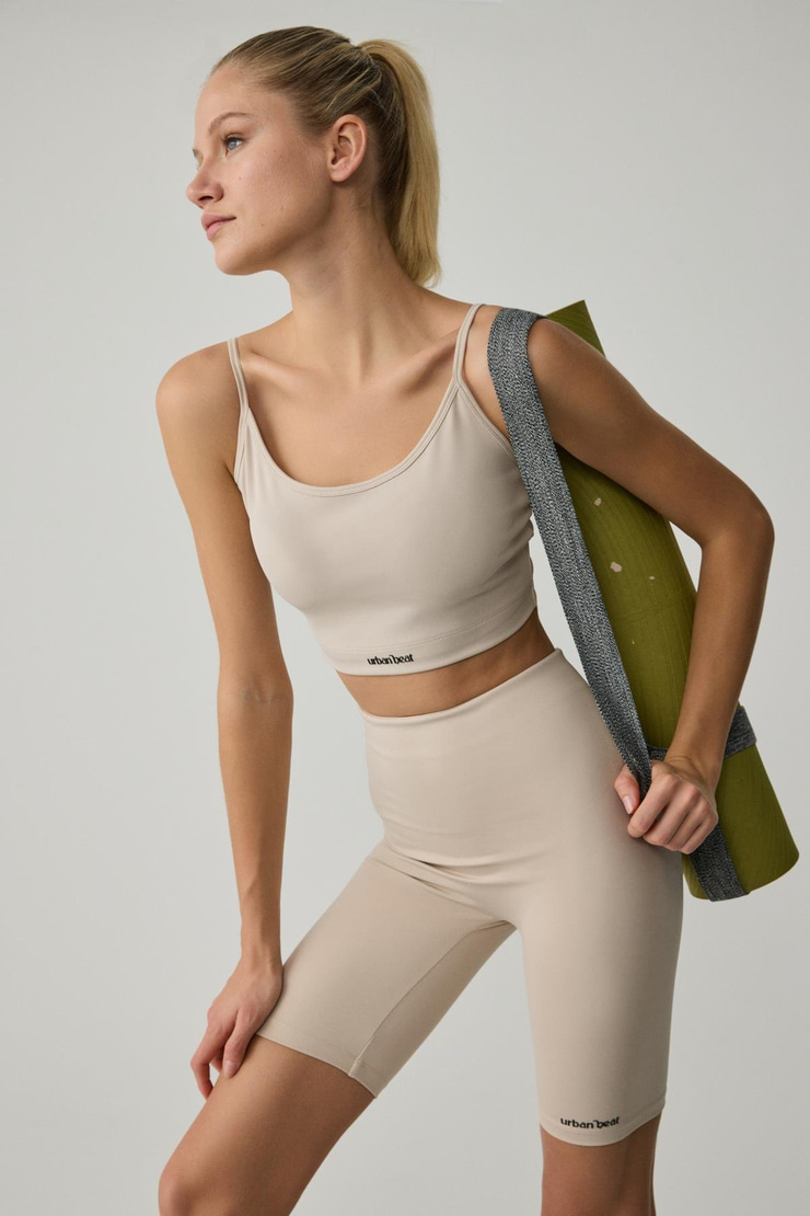 SILVANNA Kadın Midi Dar Paça Sportswear Bisikletçi Taş Rengi Tayt