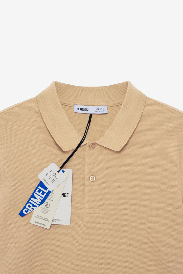 SKYLOOM Erkek %100 Pamuk Kısa Kollu Regular Fit Bej Polo Yaka T-shirt