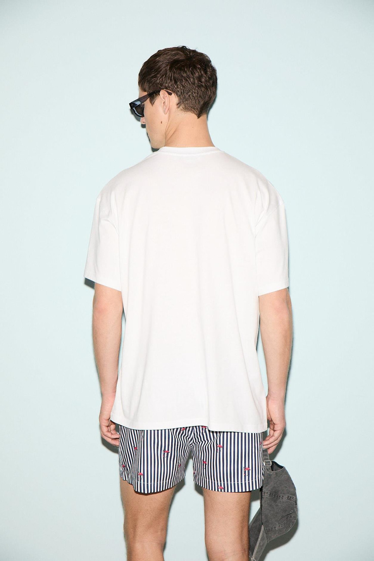 SNACK Erkek Oversize Fit %100 Pamuk Baskılı Yuvarlak Yaka Beyaz T-Shirt