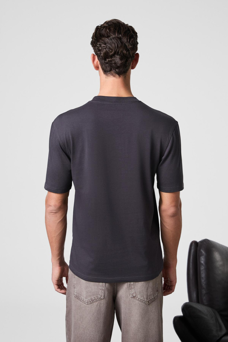 Solo Erkek %100 Organik Pamuklu Kalın Dokulu Comfort Fit Bisiklet Yakalı Füme T-Shirt