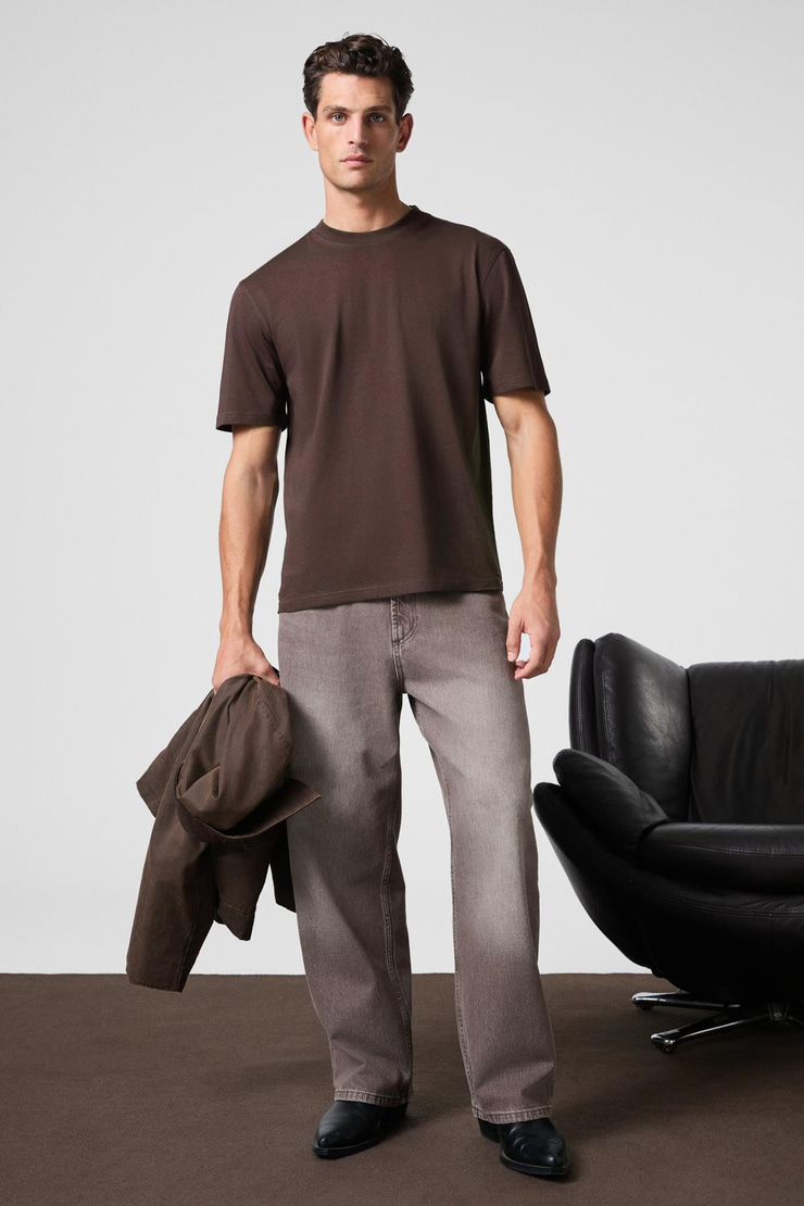 Solo Erkek %100 Organik Pamuklu Kalın Dokulu Comfort Fit Bisiklet Yakalı Kahverengi T-Shirt