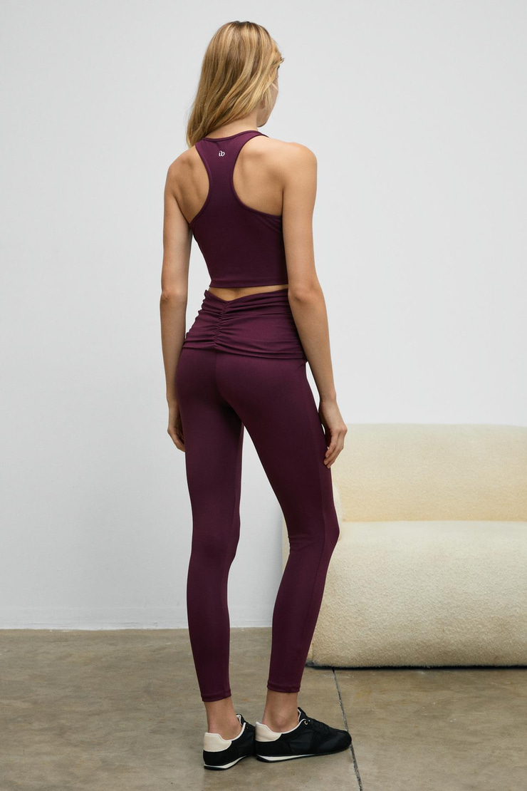 STRINVA Kadın Esnek Ve Yumuşak Dokulu Beli Büzgülü Bordo Tayt