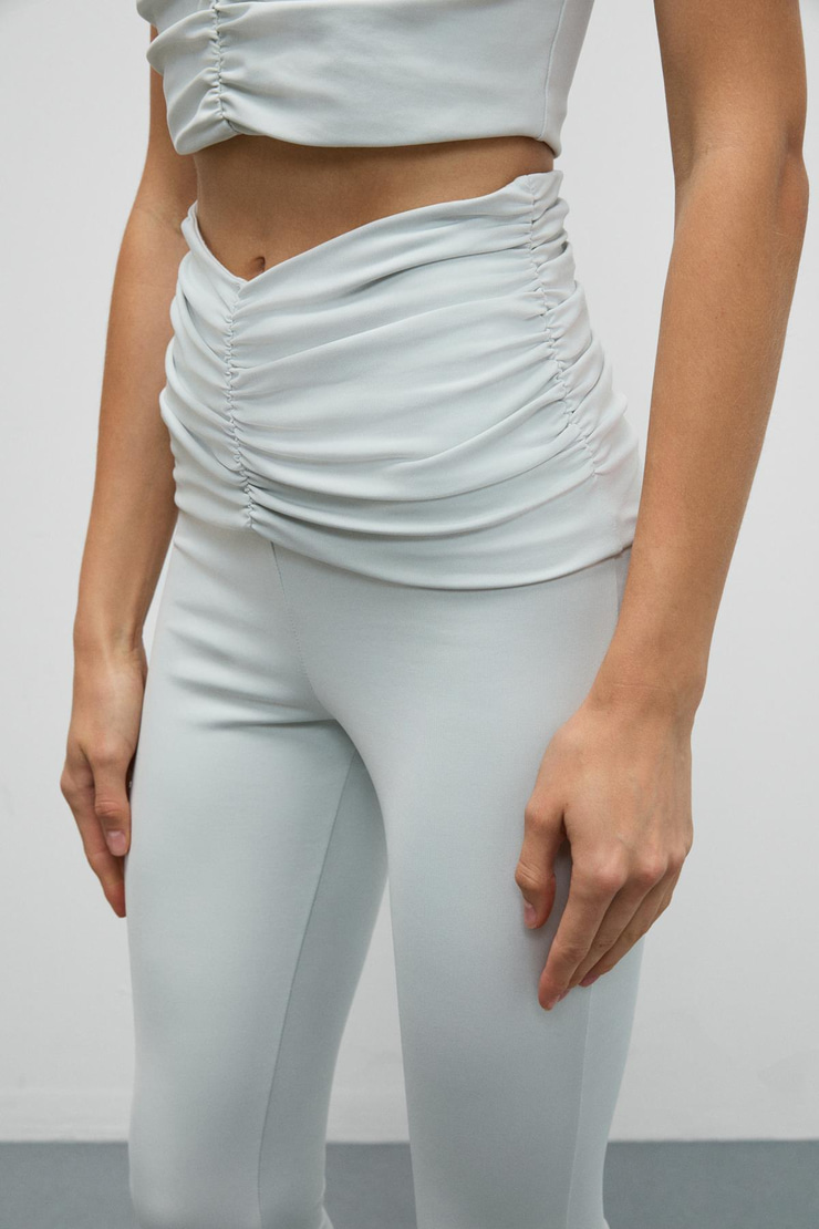 STRINVA Kadın Esnek Ve Yumuşak Dokulu Beli Büzgülü Gri Tayt