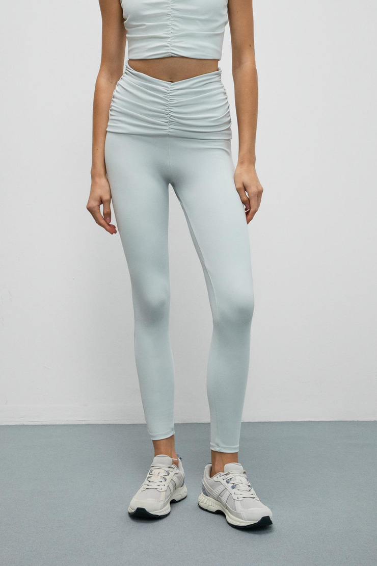 STRINVA Kadın Esnek Ve Yumuşak Dokulu Beli Büzgülü Gri Tayt