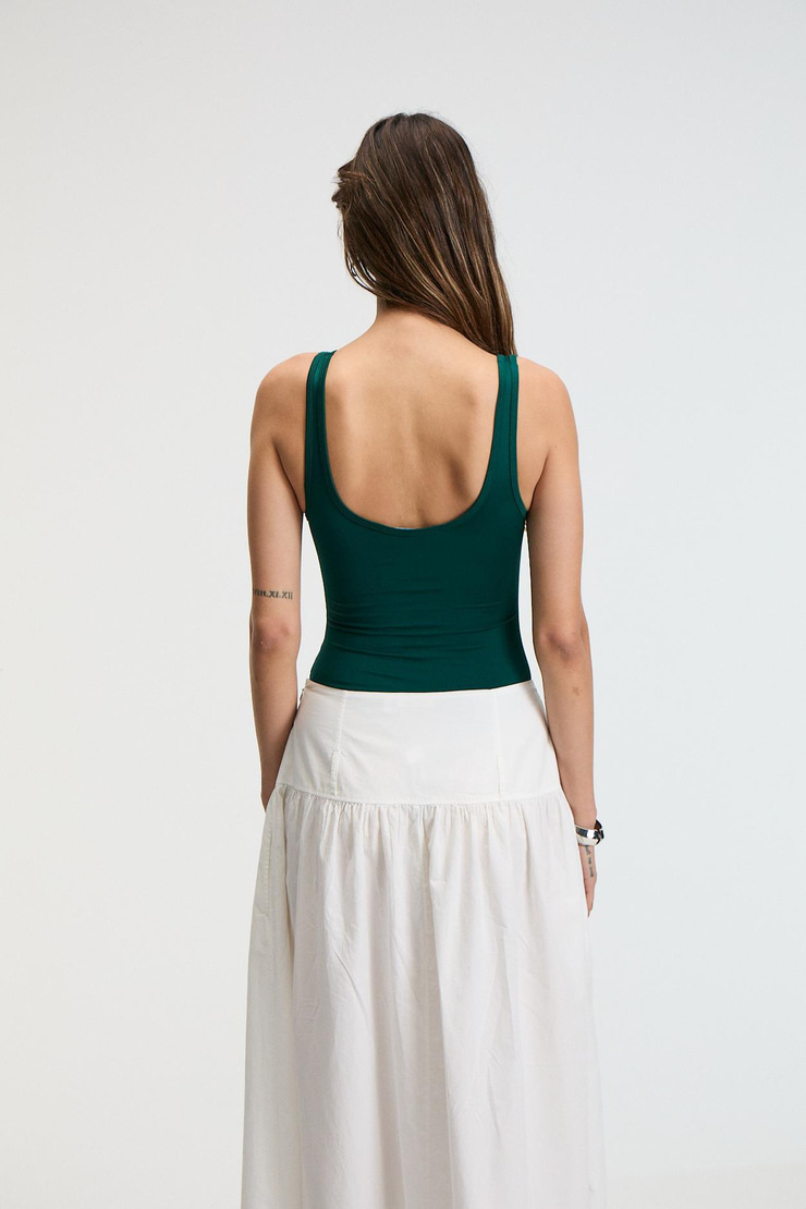 SUEVAS Kadın Sıfır Kol Çıt Çıtlı Oyuk Yaka Slim Fit Yeşil Atlet