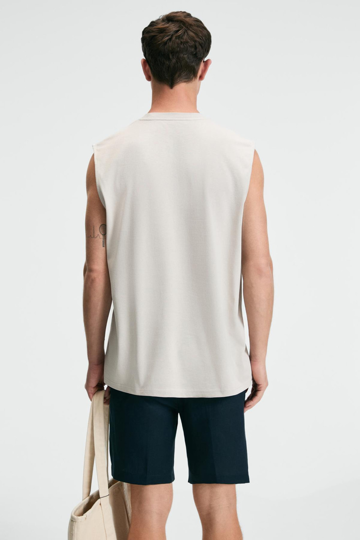 SUPERRIOR Erkek Baskı Detaylı Bisiklet Yaka Oversize Fit Bej T-Shirt